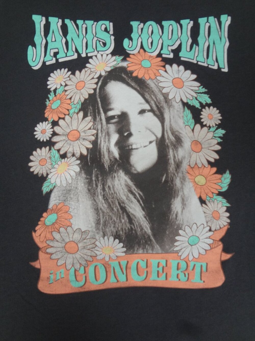 JANIS JOPLIN IN CONCERT FLOWERS ABERCROMBIE KIDS SZ 13/14 GRAY T-SHIRT L933